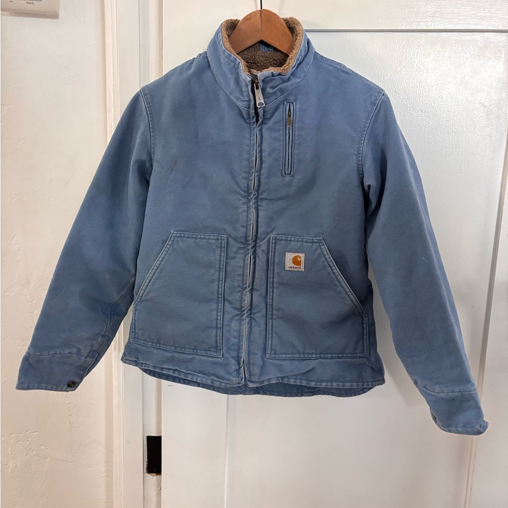 Carhartt Blue Hooded Sherpa-Lined Puffer Jacket